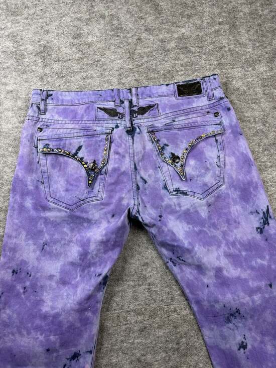 Robin's Jean Other - Robin's Jean Long Flap Jeans Purple Tie Dye Crystals Men’s Size 38 X 31